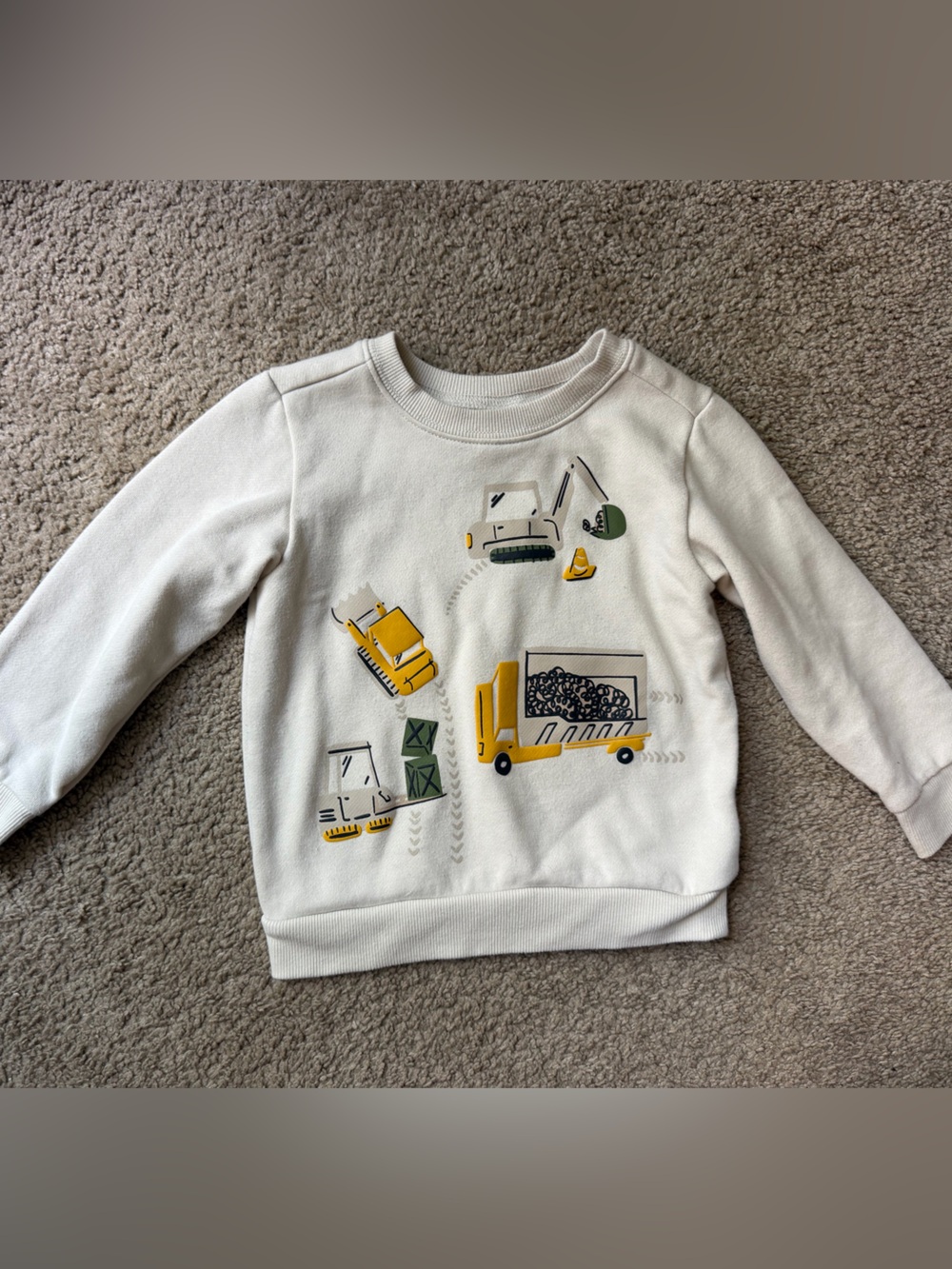 Carter's Cream Crewneck Sweater with Construction Print
